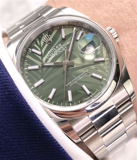 rolex datejust green palm 36mm|Rolex Datejust price chart.